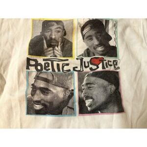 POETIC JUSTICE Hoodie Size S White Graphic Tupac 90s Hip Hop Style‎ Sweatshirt